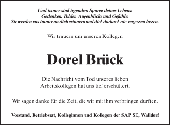 Traueranzeige von Dorel Brück von Schwetzinger Zeitung