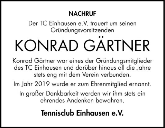 Traueranzeige von Konrad Gärtner von Bergsträßer Anzeiger