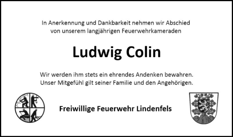  Traueranzeige für Ludwig Colin vom 20.10.2018 aus Bergsträßer Anzeiger