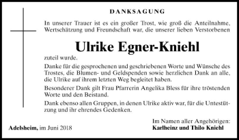Traueranzeige von Ulrike Egner-Kniehl von Fränkische Nachrichten