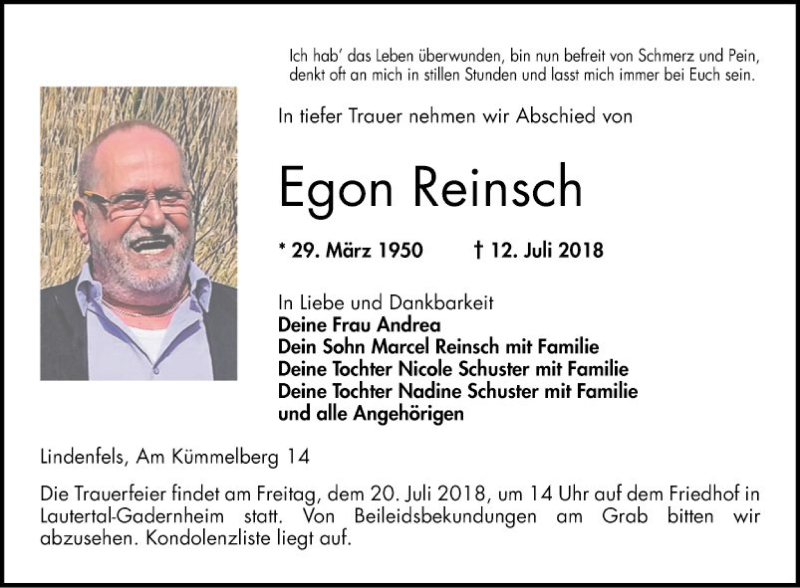  Traueranzeige für Egon Reinsch vom 18.07.2018 aus Bergsträßer Anzeiger
