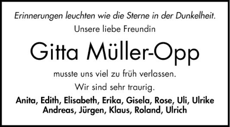  Traueranzeige für Gitta Müller-Opp vom 27.07.2018 aus Schwetzinger Zeitung