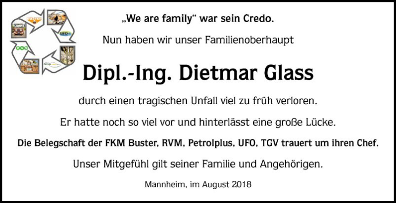  Traueranzeige für Dietmar Glass vom 18.08.2018 aus Mannheimer Morgen