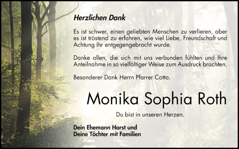  Traueranzeige für Monika Sophia Roth vom 29.09.2018 aus Bergsträßer Anzeiger