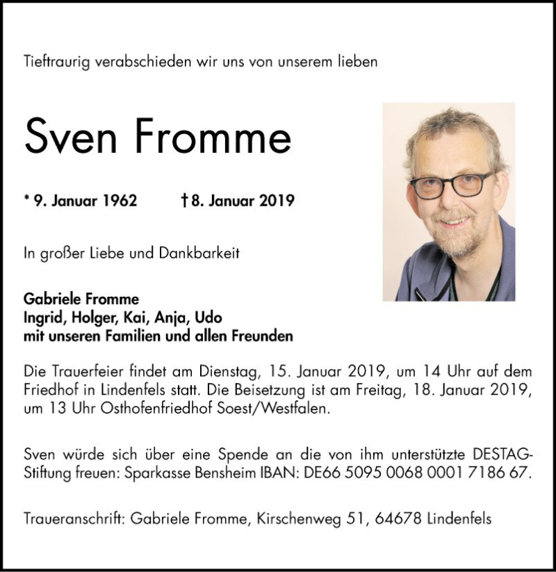  Traueranzeige für Sven Fromme vom 12.01.2019 aus Mannheimer Morgen