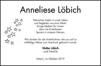 Traueranzeige von Anneliese Löbich von Schwetzinger Zeitung