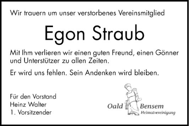  Traueranzeige für Egon Straub vom 22.11.2019 aus Bergsträßer Anzeiger