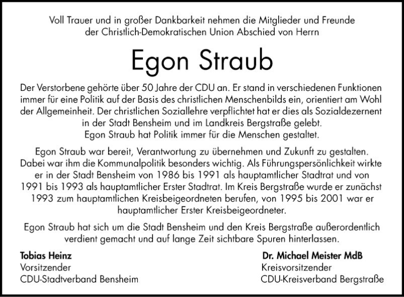 Traueranzeige für Egon Straub vom 21.11.2019 aus Bergsträßer Anzeiger