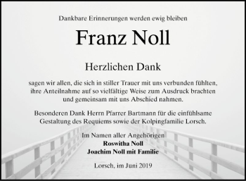 Traueranzeige von Franz Noll von Bergsträßer Anzeiger