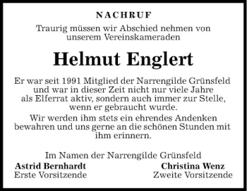 Traueranzeige von Helmut Englert von Fränkische Nachrichten