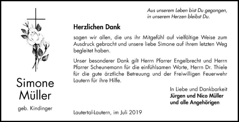  Traueranzeige für Simone Müller vom 27.07.2019 aus Bergsträßer Anzeiger
