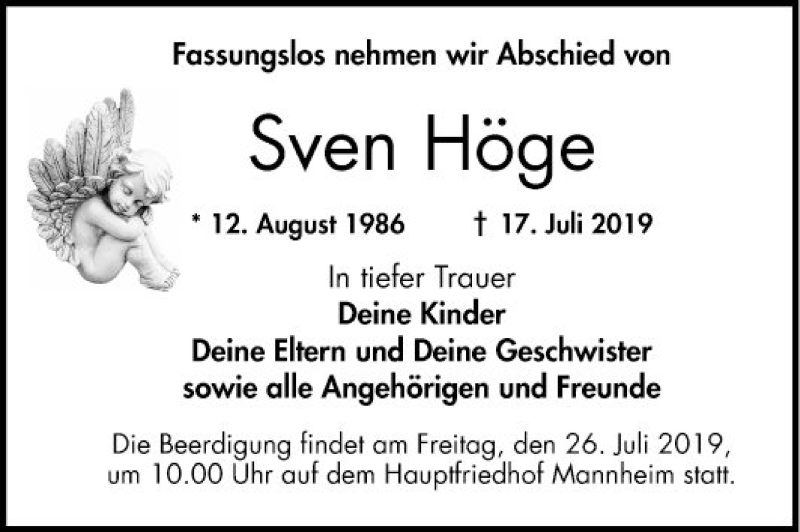  Traueranzeige für Sven Höge vom 20.07.2019 aus Mannheimer Morgen