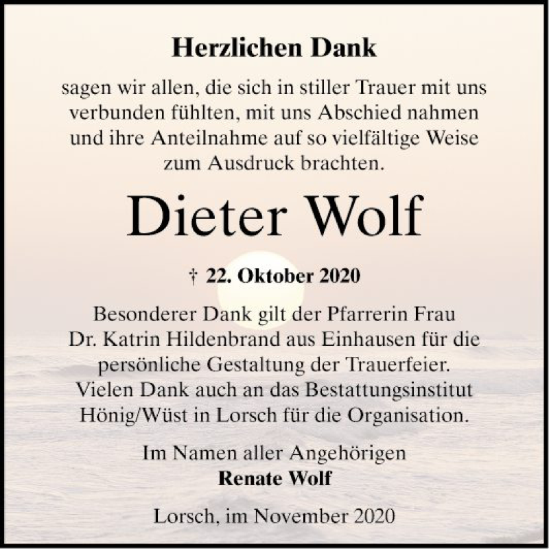  Traueranzeige für Dieter und Renate Wolf vom 21.11.2020 aus Bergsträßer Anzeiger