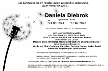 Traueranzeige von Daniela Diebrok von Bergsträßer Anzeiger