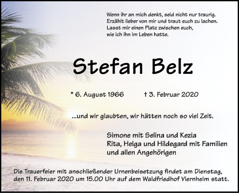  Traueranzeige für Stefan Belz vom 07.02.2020 aus Mannheimer Morgen