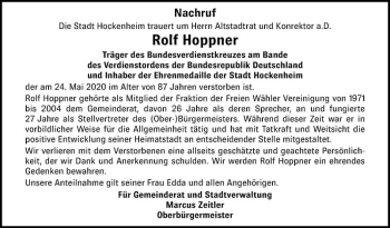 Traueranzeige von Rolf Hoppner von Schwetzinger Zeitung