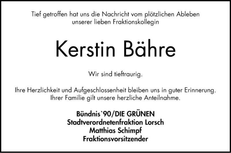  Traueranzeige für Kerstin Bähre vom 24.06.2020 aus Bergsträßer Anzeiger