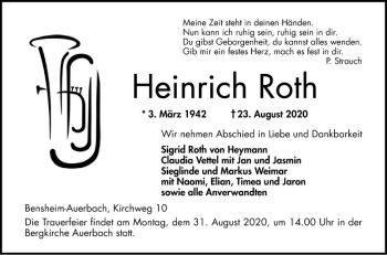 Traueranzeige von Heinrich Roth von Bergsträßer Anzeiger