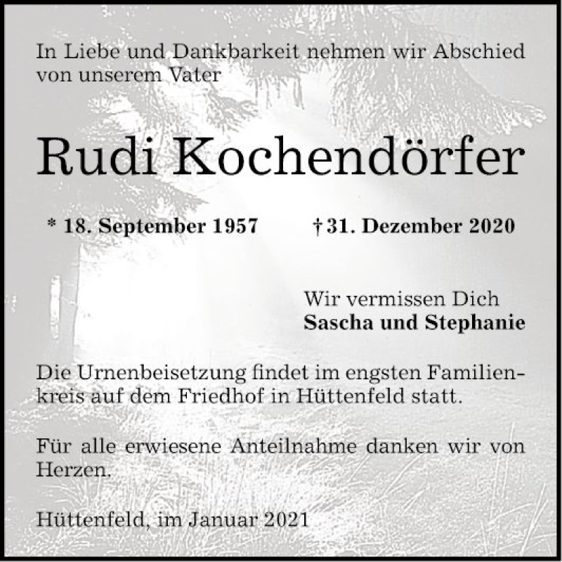  Traueranzeige für Rudi Kochendörfer vom 09.01.2021 aus Bergsträßer Anzeiger