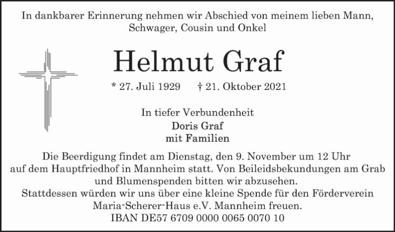  Traueranzeige für Helmut Graf vom 23.10.2021 aus Mannheimer Morgen