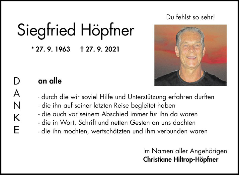  Traueranzeige für Siegfried Höpfner vom 23.10.2021 aus Bergsträßer Anzeiger