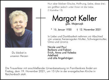 Traueranzeige von Margot Keller von Bergsträßer Anzeiger