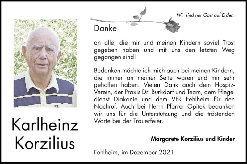  Traueranzeige für Karlheinz Korzilius vom 04.12.2021 aus Bergsträßer Anzeiger
