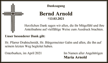 Traueranzeige von Bernd Arnold von Fränkische Nachrichten