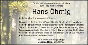 Traueranzeige von Hans Öhmig von Schwetzinger Zeitung