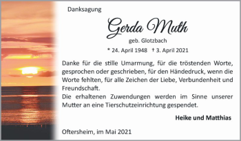 Traueranzeige von Gerda Muth von Schwetzinger Zeitung