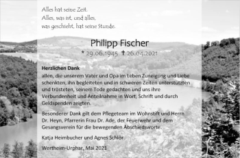 Traueranzeige von Philipp Fischer von Fränkische Nachrichten