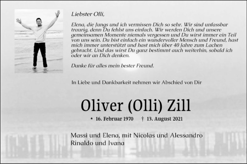  Traueranzeige für Oliver Zill vom 28.08.2021 aus Mannheimer Morgen