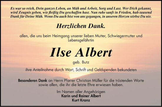 Traueranzeige von Ilse Albert von Schwetzinger Zeitung
