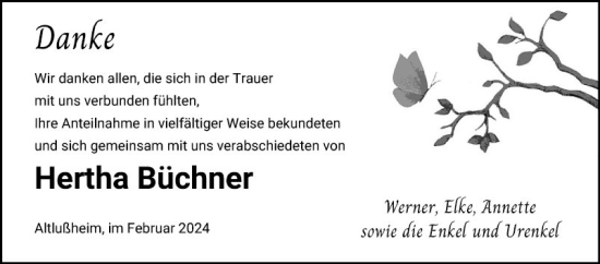 Traueranzeige von Hertha Büchner von Schwetzinger Zeitung